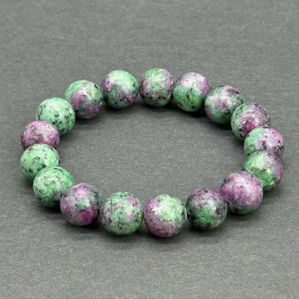 NWT Genuine Ruby Zoisite 12mm Large Round Beaded Stretch Bracelet Size 7.25